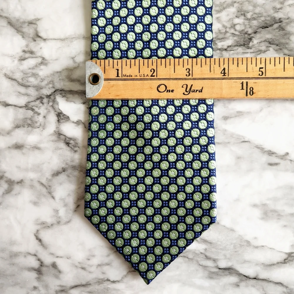 100% Silk Hand Made Mens Necktie, Green & Blue Pattern